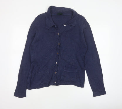 Laura Ashley Women Blue L Cable Knit Collared Button Cardigan