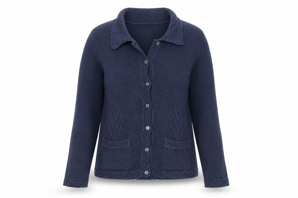 Laura Ashley Women Blue L Cable Knit Collared Button Cardigan
