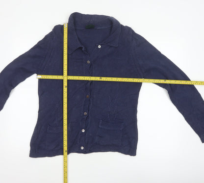 Laura Ashley Women Blue L Cable Knit Collared Button Cardigan