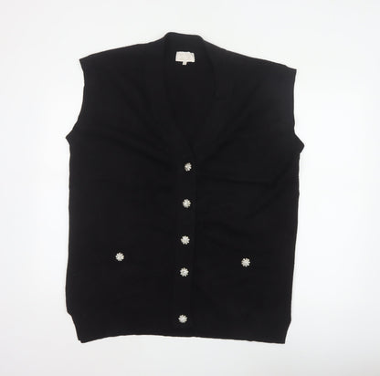 Mint Women Black XL Sleeveless V-Neck Knit Jewel Button Cardigan Vest
