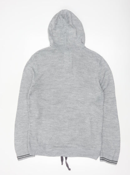 Rover Island Men's Grey S Hooded Henley Jumper Acrylic Knit Pockets