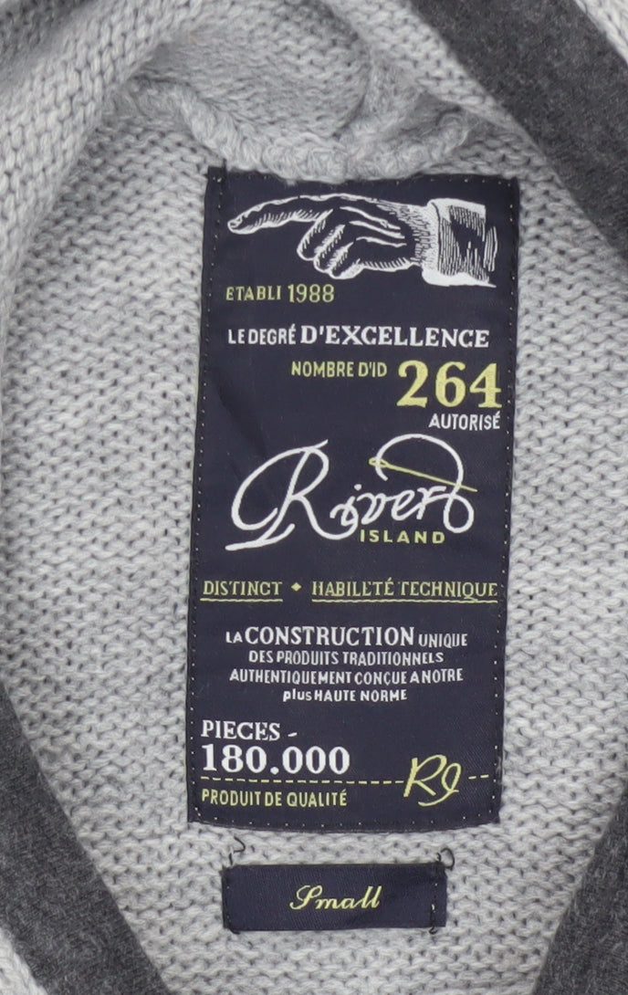 Rover Island Men's Grey S Hooded Henley Jumper Acrylic Knit Pockets