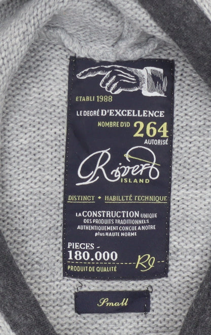 Rover Island Men's Grey S Hooded Henley Jumper Acrylic Knit Pockets