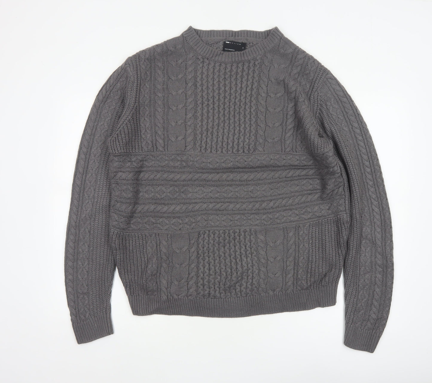 ASOS Design Men's Grey M Cable-Knit Crew Neck Pullover Jumper