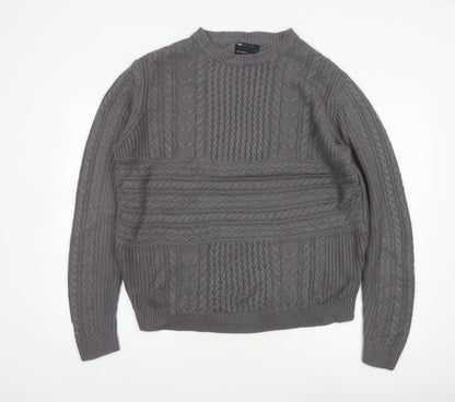 ASOS Design Men's Grey M Cable-Knit Crew Neck Pullover Jumper