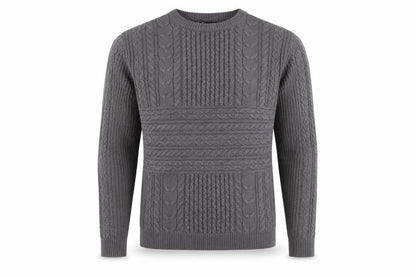 Front view of ASOS Design Men's Grey M Cable-Knit Crew Neck jumper