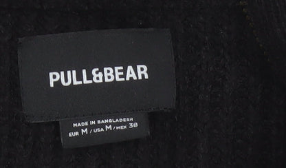 Pull&Bear Men Black M Chunky Knit Half Zip High Neck Jumper