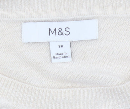 Marks and Spencer Women Ivory Size 18 Crew Neck Knit Pullover Jumper