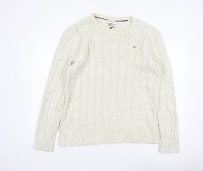 Tommy Jeans Men’s Ivory M Cable Knit Crew Neck Cotton Blend Jumper
