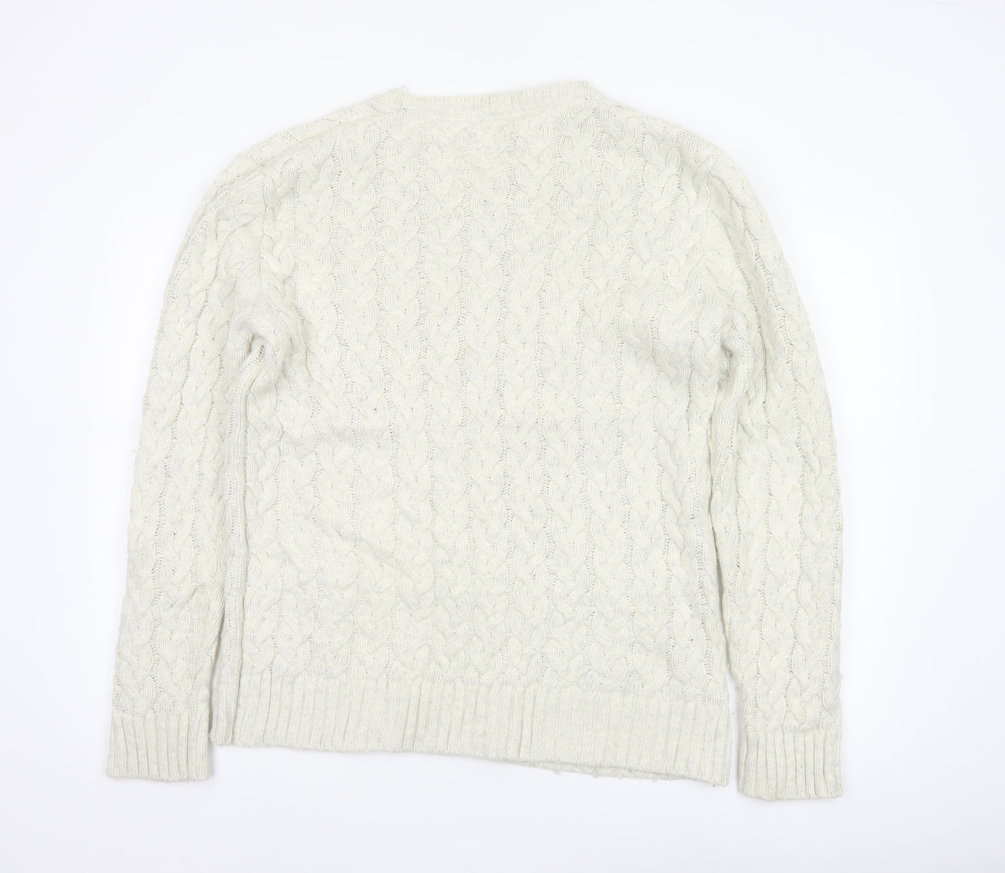 Tommy Jeans Men’s Ivory M Cable Knit Crew Neck Cotton Blend Jumper