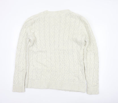 Tommy Jeans Men’s Ivory M Cable Knit Crew Neck Cotton Blend Jumper