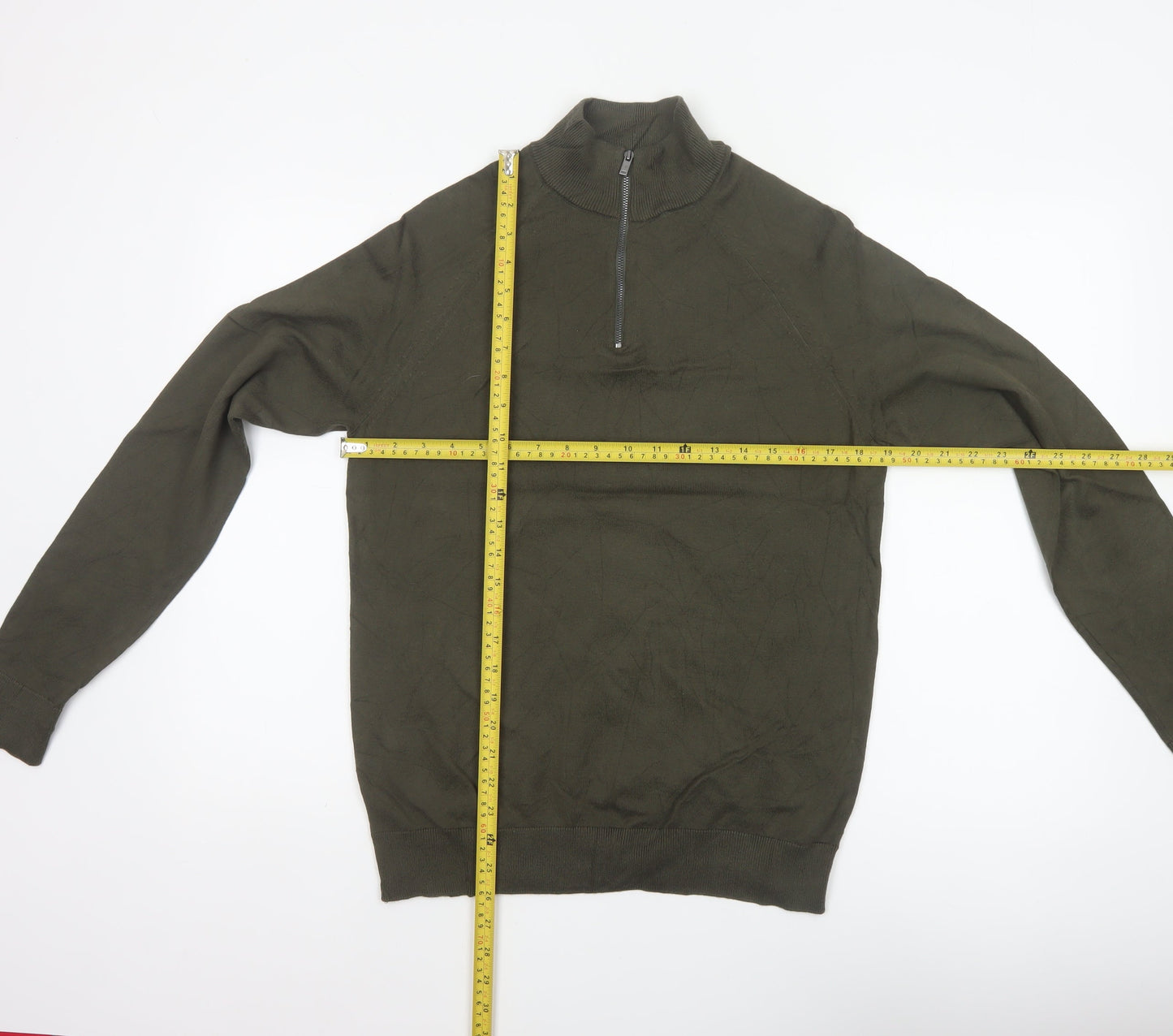 Marks and Spencer Men Green S 1/4 Zip High Neck Knit Jumper