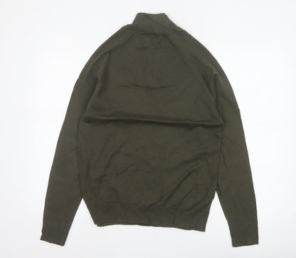 Marks and Spencer Men Green S 1/4 Zip High Neck Knit Jumper