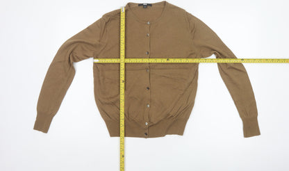 Uniqlo Women Brown S 100% Wool Round Neck Button Cardigan