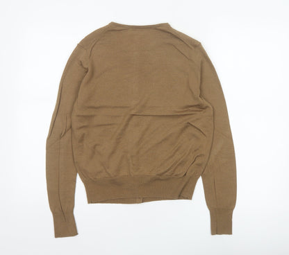 Uniqlo Women Brown S 100% Wool Round Neck Button Cardigan