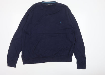 Joules Men’s Blue XXL Merino Wool Cotton Crew Neck Logo Jumper