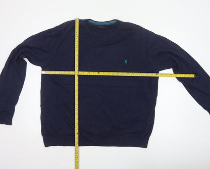 Joules Men’s Blue XXL Merino Wool Cotton Crew Neck Logo Jumper