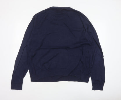 Joules Men’s Blue XXL Merino Wool Cotton Crew Neck Logo Jumper