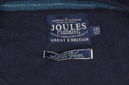 Joules Men’s Blue XXL Merino Wool Cotton Crew Neck Logo Jumper