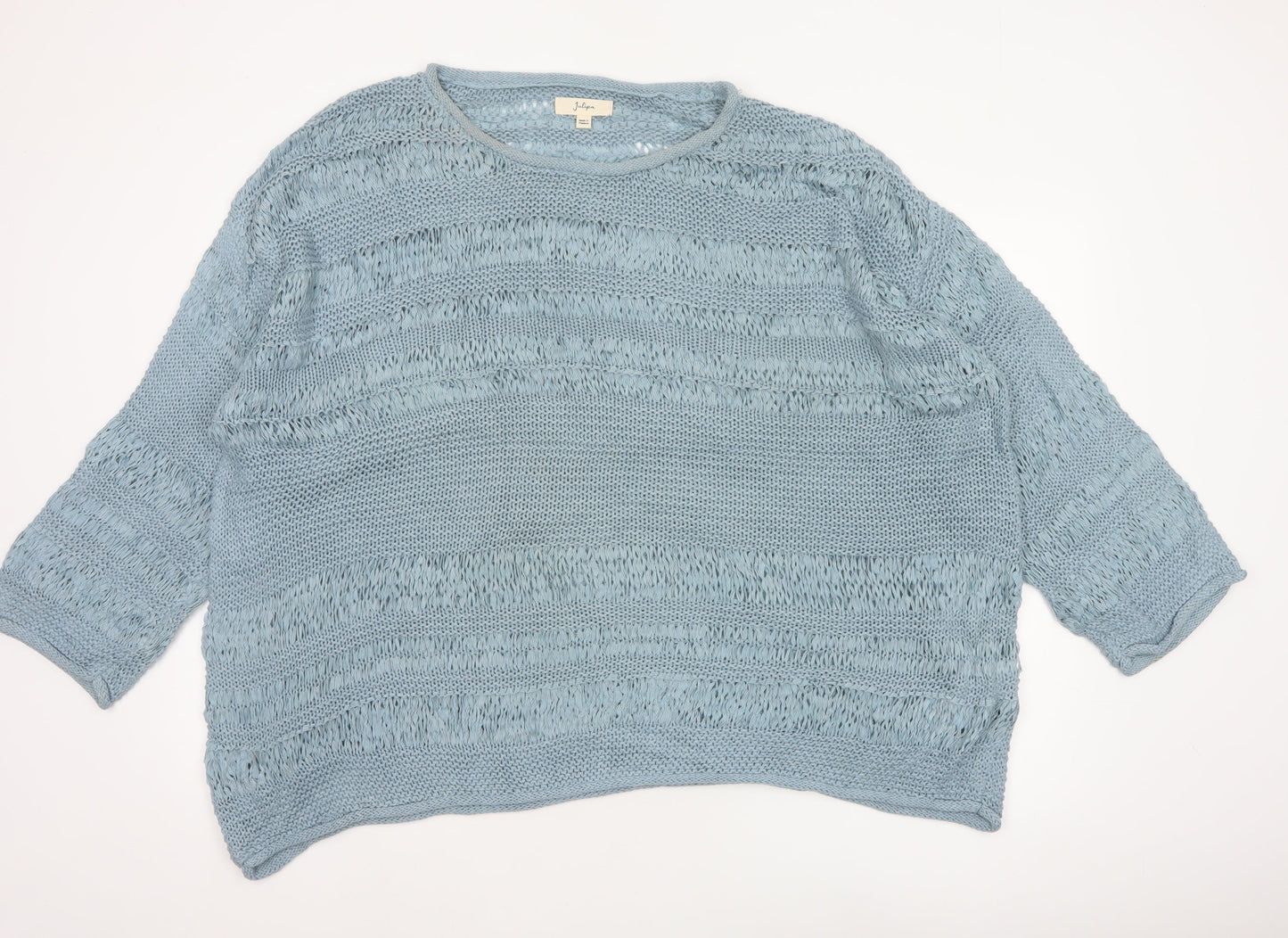 Julipa Women’s Blue UK 24/26 Open-Knit 3/4 Sleeve Pullover Jumper