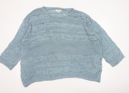Julipa Women’s Blue UK 24/26 Open-Knit 3/4 Sleeve Pullover Jumper
