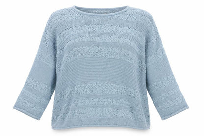 Julipa Women’s Blue UK 24/26 Open-Knit 3/4 Sleeve Pullover Jumper