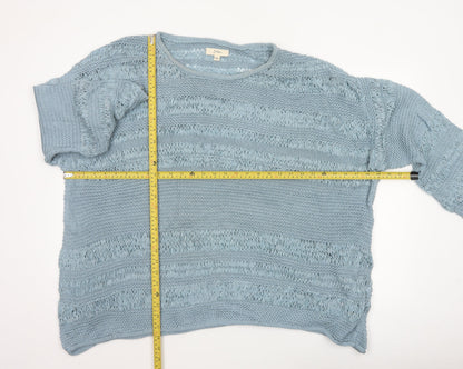 Julipa Women’s Blue UK 24/26 Open-Knit 3/4 Sleeve Pullover Jumper
