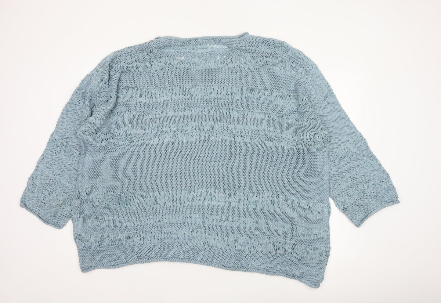 Julipa Women’s Blue UK 24/26 Open-Knit 3/4 Sleeve Pullover Jumper