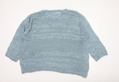 Julipa Women’s Blue UK 24/26 Open-Knit 3/4 Sleeve Pullover Jumper