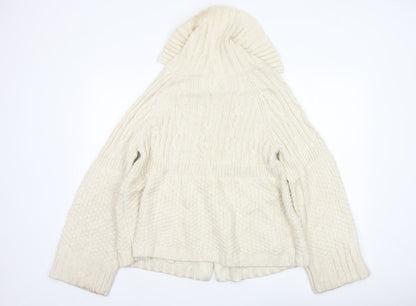 Phase Eight Women Ivory Size 14 Cable Knit Cowl Neck Cardigan