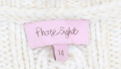 Phase Eight Women Ivory Size 14 Cable Knit Cowl Neck Cardigan
