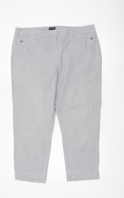 Jaeger Women Grey Pinstripe Cotton Tapered Chino Trousers UK 16