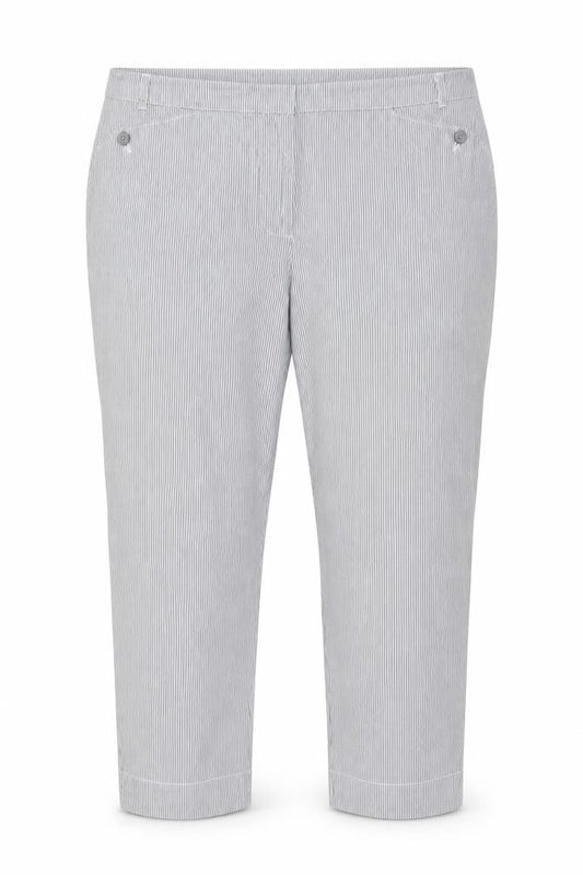 Jaeger Women Grey Pinstripe Cotton Tapered Chino Trousers UK 16