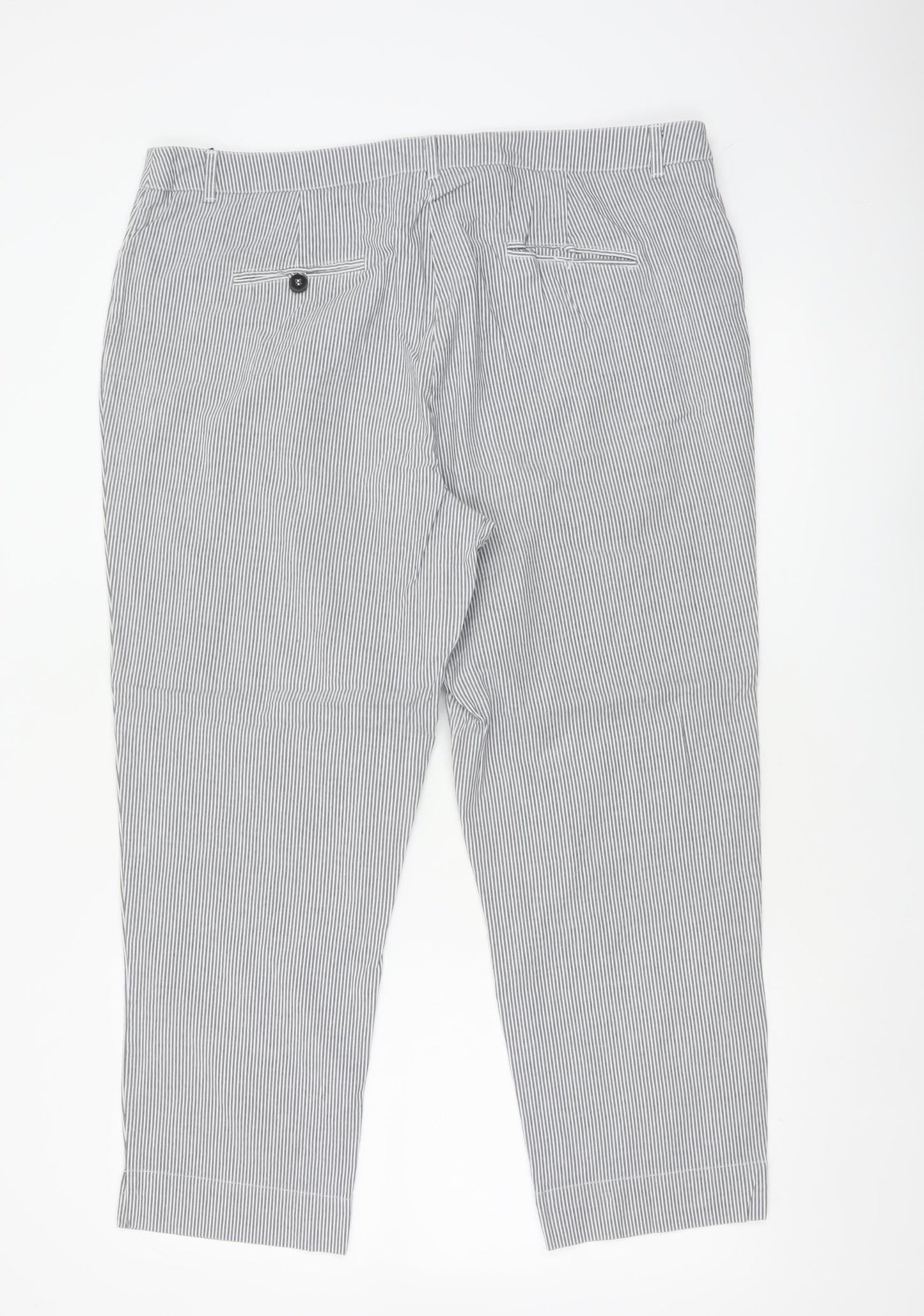 Jaeger Women Grey Pinstripe Cotton Tapered Chino Trousers UK 16