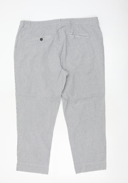 Jaeger Women Grey Pinstripe Cotton Tapered Chino Trousers UK 16