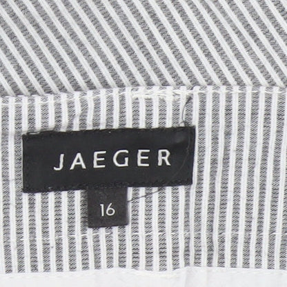 Jaeger Women Grey Pinstripe Cotton Tapered Chino Trousers UK 16