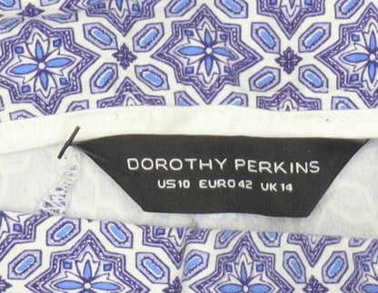Dorothy Perkins Women’s Blue Geometric Skinny Trousers UK 14 Stretch