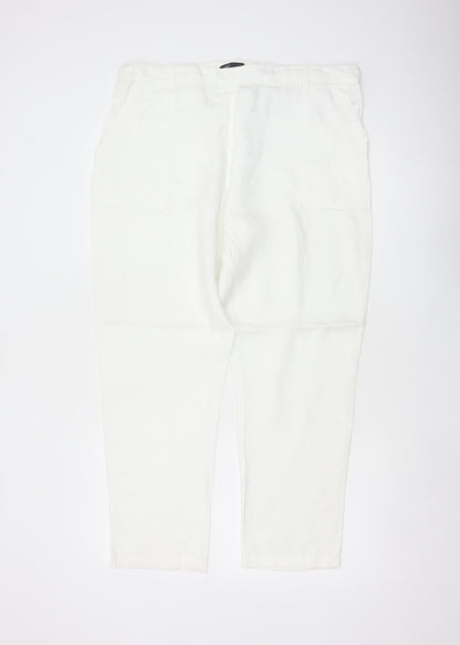 M&S Women’s Soft White UK 16 Linen Cargo Tapered Trousers