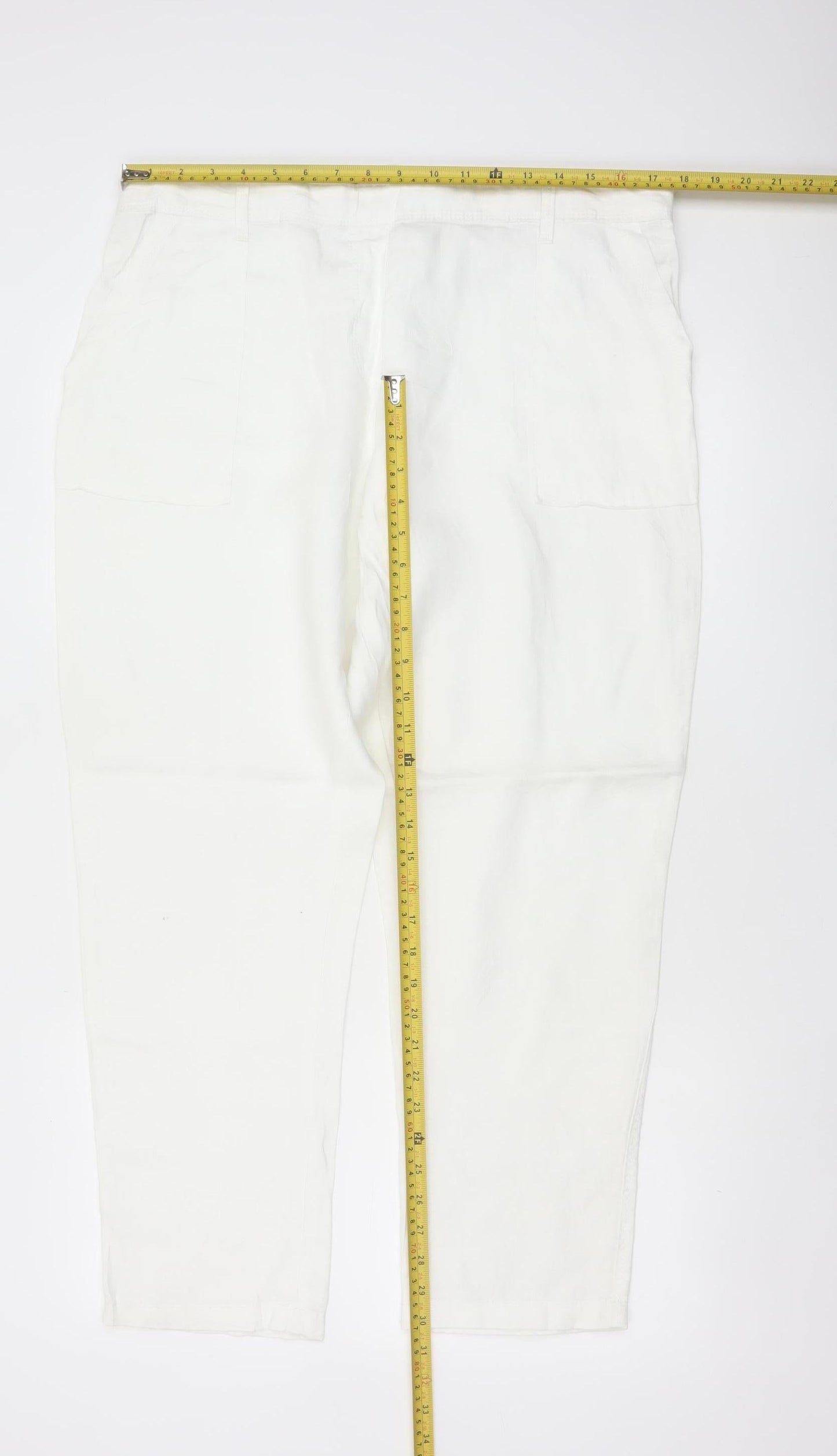 M&S Women’s Soft White UK 16 Linen Cargo Tapered Trousers