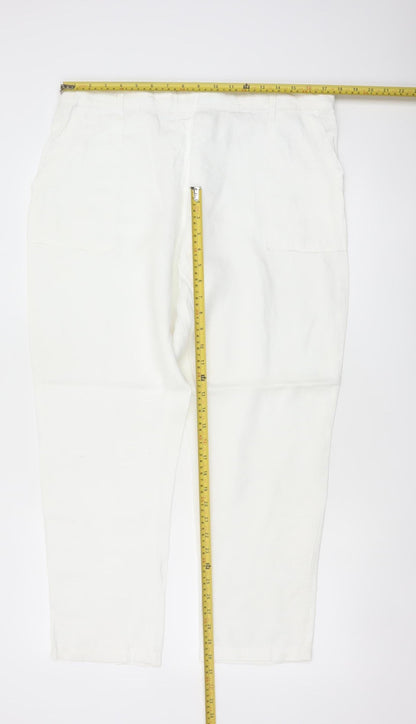 M&S Women’s Soft White UK 16 Linen Cargo Tapered Trousers
