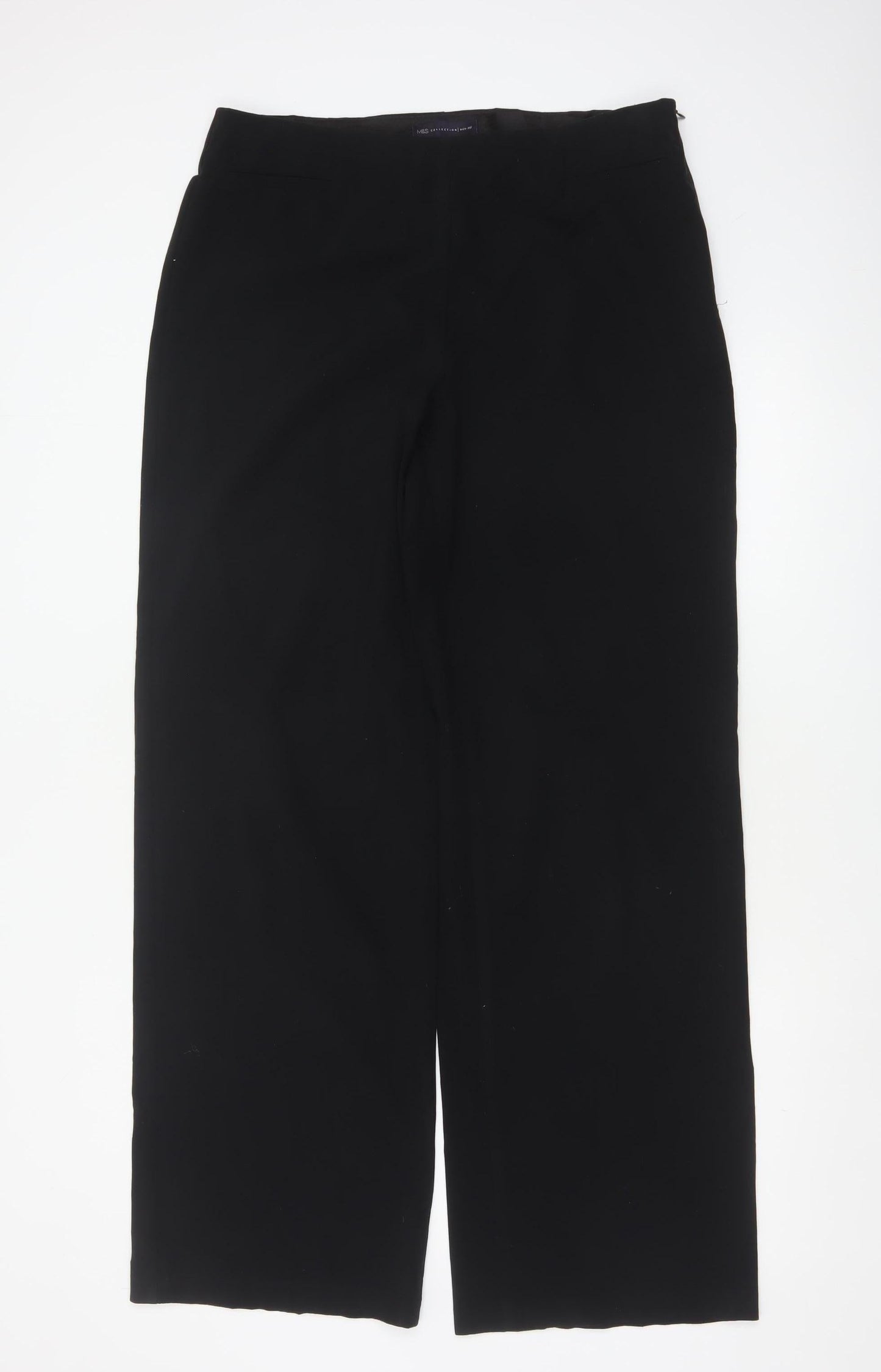 Marks & Spencer Women Black UK 14 Long Wide-Leg Stretch Trousers