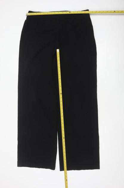 Marks & Spencer Women Black UK 14 Long Wide-Leg Stretch Trousers