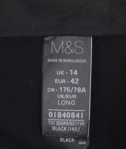 Marks & Spencer Women Black UK 14 Long Wide-Leg Stretch Trousers