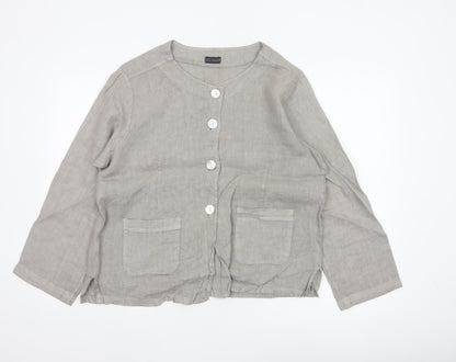 Luca Vanucci Women’s Grey XL Linen Button-Up Pocket Blouse Made in Italy