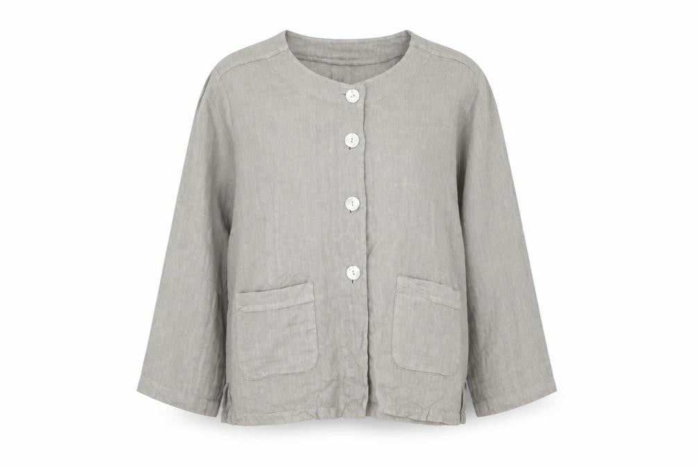 Luca Vanucci Women’s Grey XL Linen Button-Up Pocket Blouse Made in Italy