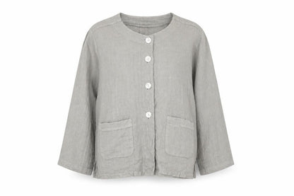 Luca Vanucci Women’s Grey XL Linen Button-Up Pocket Blouse Made in Italy