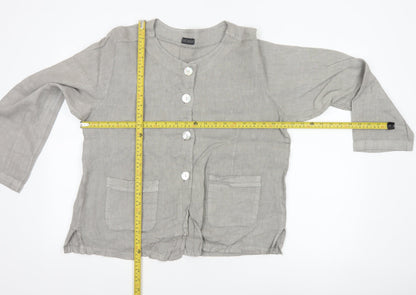 Luca Vanucci Women’s Grey XL Linen Button-Up Pocket Blouse Made in Italy