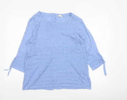 Fat Face Women’s Blue UK 12 Open Knit Button 3/4 Sleeve Cardigan