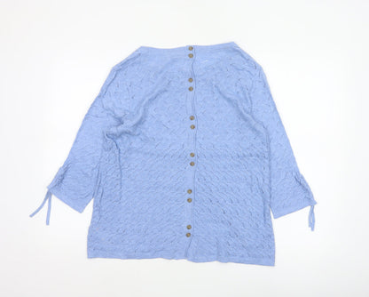 Fat Face Women’s Blue UK 12 Open Knit Button 3/4 Sleeve Cardigan