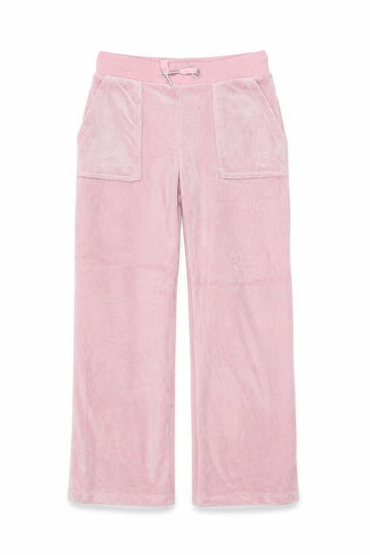 Front view of Juicy Couture girls’ pink velour cargo trousers age 7-8 pockets